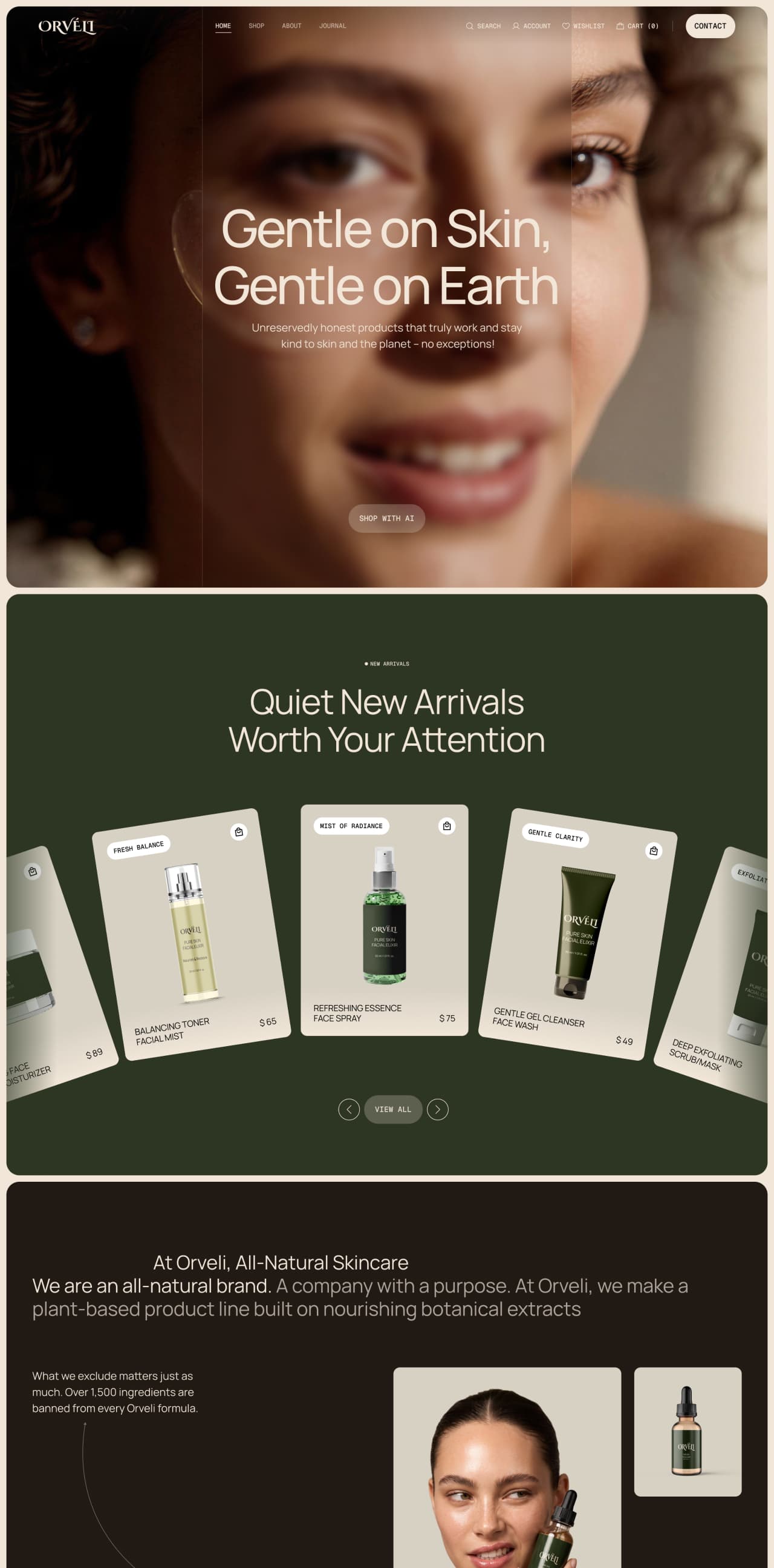 Orvéli Organic Skincare and beauty E-Commerce brands